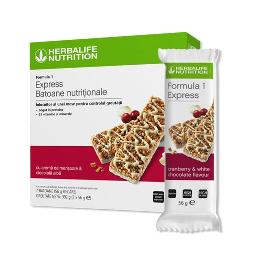 Formula 1 Express Batoane Nutriționale cu aromă de Merișoare Și Ciocolată Albă 392gr (7x56g)